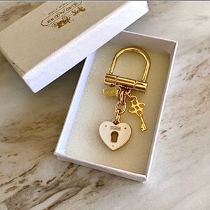 🪞 Authentic Coach gold heart lock purse handbag charms enamel keychain